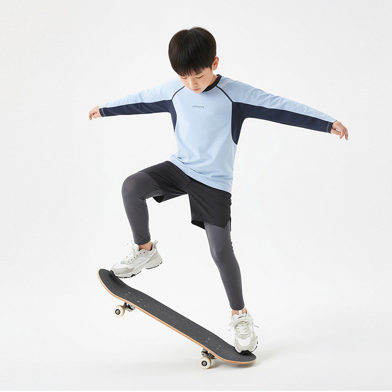 Children's Moisture-Absorbing Quick-Drying Long-Sleeved Spring and Summer Sports Patchwork Base Layer Boys and Girls Soft and Comfortable Sun Protection Running Suit
