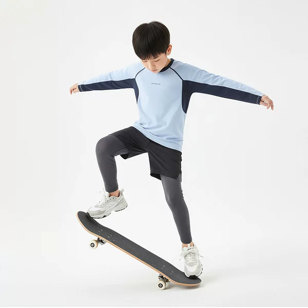 Children's Moisture-Absorbing Quick-Drying Long-Sleeved Spring and Summer Sports Patchwork Base Layer Boys and Girls Soft and Comfortable Sun Protection Running Suit