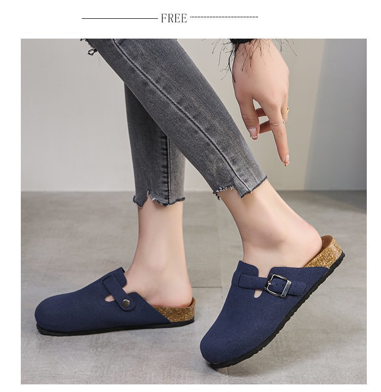Spring 2021 European and American retro Baotou half-slipper women's cork flat flat large size casual one-step lazy lady's slipper undefined