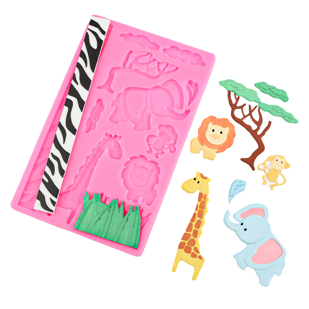 Dibujos animados león jirafa africano animal molde de silicona bricolaje mono elefante pastel de fondant chocolate para hornear