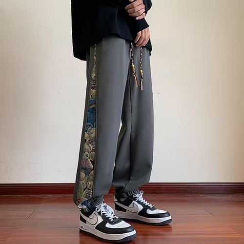 American streetwear casual long pants for spring and autumn, sporty loose-fitting versatile cool student straight-leg stirrup pants