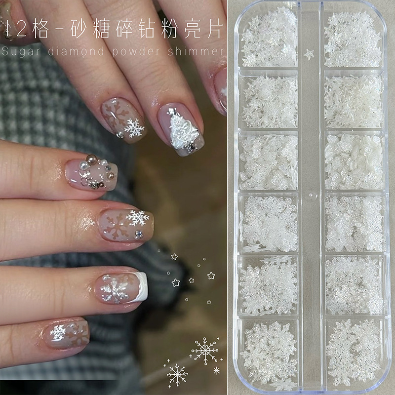12-piece Christmas snowflake sequin nail art decorations, trendy sparkling star diamonds, sugar pentagrams, heart-shaped nail decorations 12-piece Christmas snowflake sequin nail art decorations, trendy sparkling star diamonds, sugar pentagrams, heart-shaped nail decorations