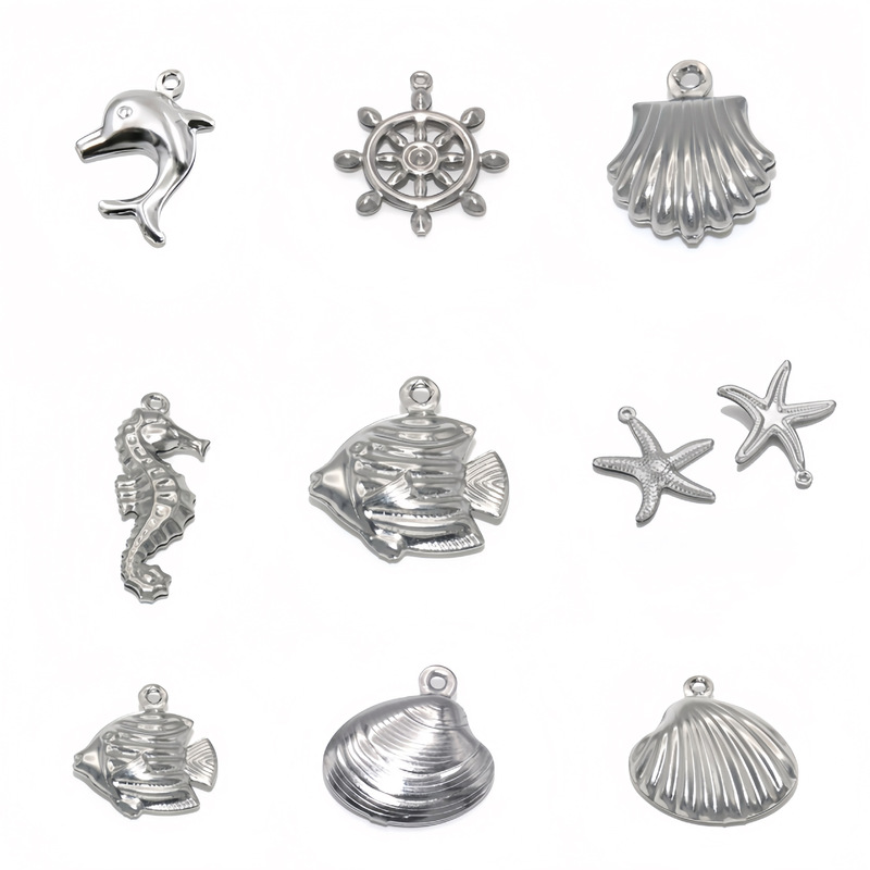 Stainless Steel Ocean Pendant Hollow Starfish Small Fish Animal Pendant Bracelet Necklace Pendant DIY Jewelry Accessories