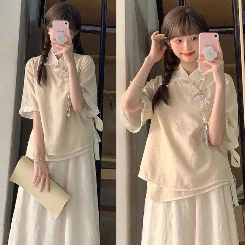 新中式国风上衣半身裙两件套装夏季改良汉服汉元素|undefined