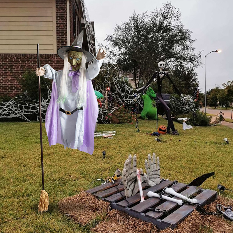 国境を越えたHovering Witchハロウィーンアニメホバリング魔女紫色の道屋外装飾ほうき|undefined