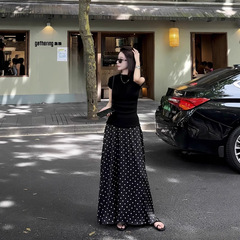 フレンチレトロな気質のハイエンド水玉スカート2025夏多用途ドレープスリムAラインミドル丈スカート女性用