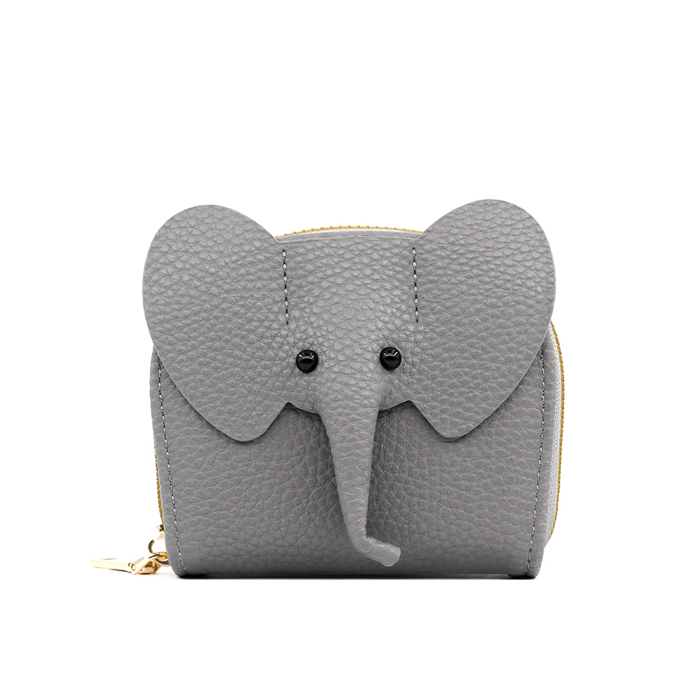 Nuevo lychee patrón corto órgano tarjeta titular ID bolsa lindo elefante multi-Tarjeta titular de la tarjeta monedero cremallera bolsa