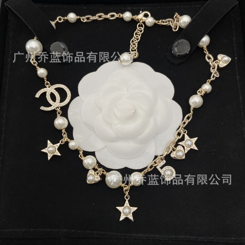 高版对版香家字母双C满钻星星爱心5号珍珠项链女高级锁骨链批发|undefined