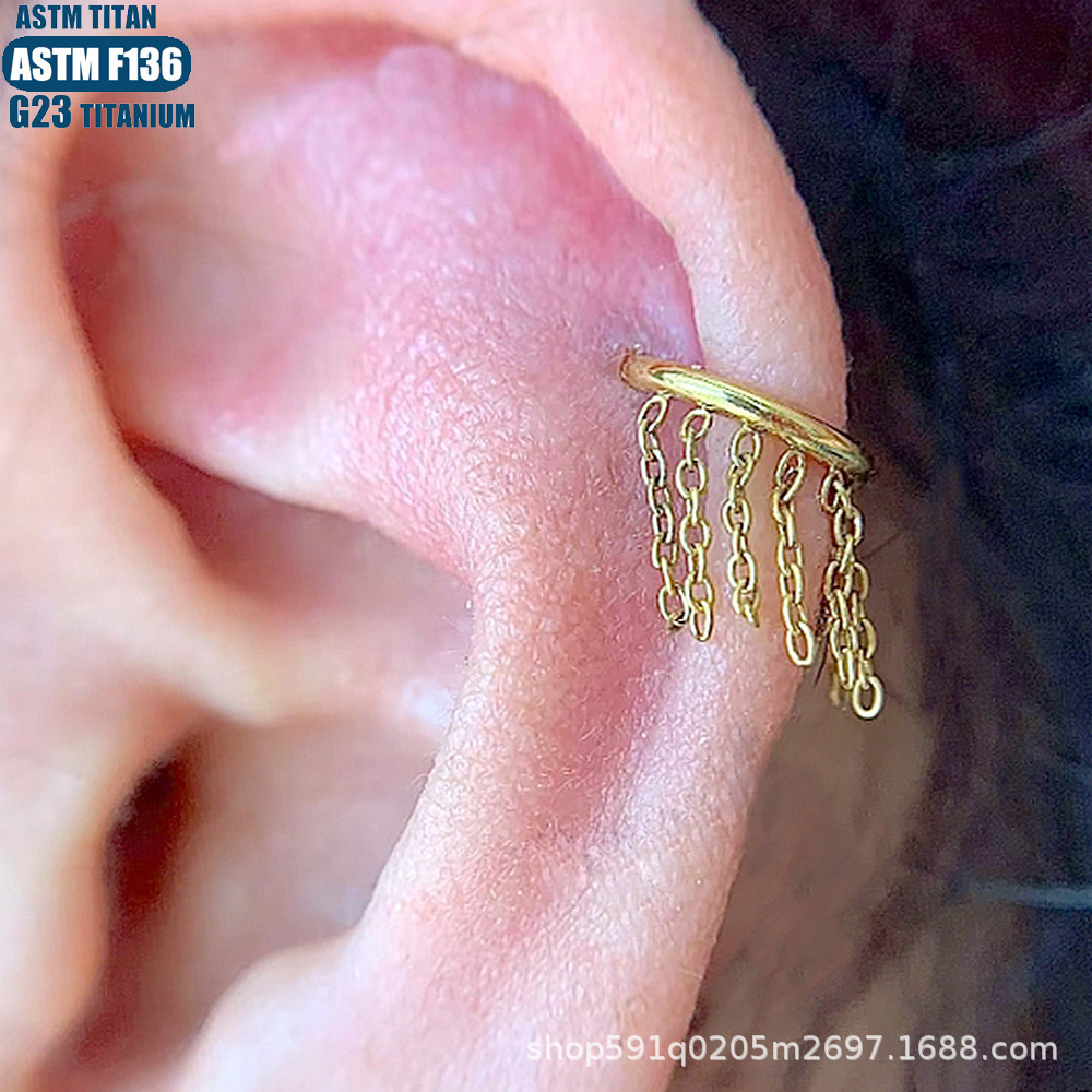 F136 Titanium Alloy Chain Nose Ring Diamond Septum Ring Tragus Tassel Earrings detail image 14