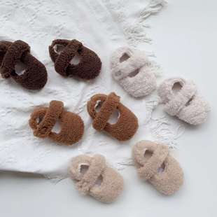 Factory Direct supply autumn and winter fleece-lined casual infant plush shoes Korean princess children soft bottom warm cotton shoes