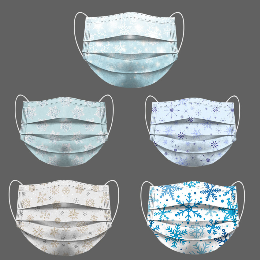 24年新款雪花系列口罩一次性三层熔喷印花批发mask盒装防护