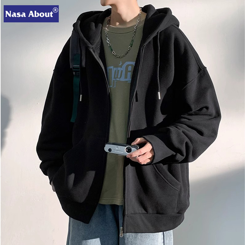 NASA Jacket Men's 2024 New Fashion Brand Cardigan Spring and Autumn Clothes fleece-lined Sweater Men's Autumn and Winter Coat