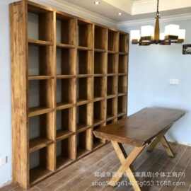 老榆木落地式书柜满墙收纳整理格子柜墙面落地绿植装饰多格储物柜