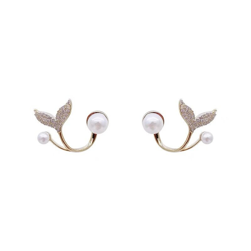 Fishtail Pearl Stud Earrings For Women Elegant Diamond Accessories_voghion.com