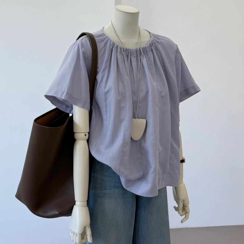 Purple Tencel Short-Sleeved Shirt for Women, Summer Light and Thin 2025 New Shirt, High-End, Light Luxury, Age-Reducing and Western-Style Shirt Purple Tencel Short-Sleeved Shirt for Women, Summer Light and Thin 2025 New Shirt, High-End, Light Luxury, Age-Reducing and Western-Style Shirt