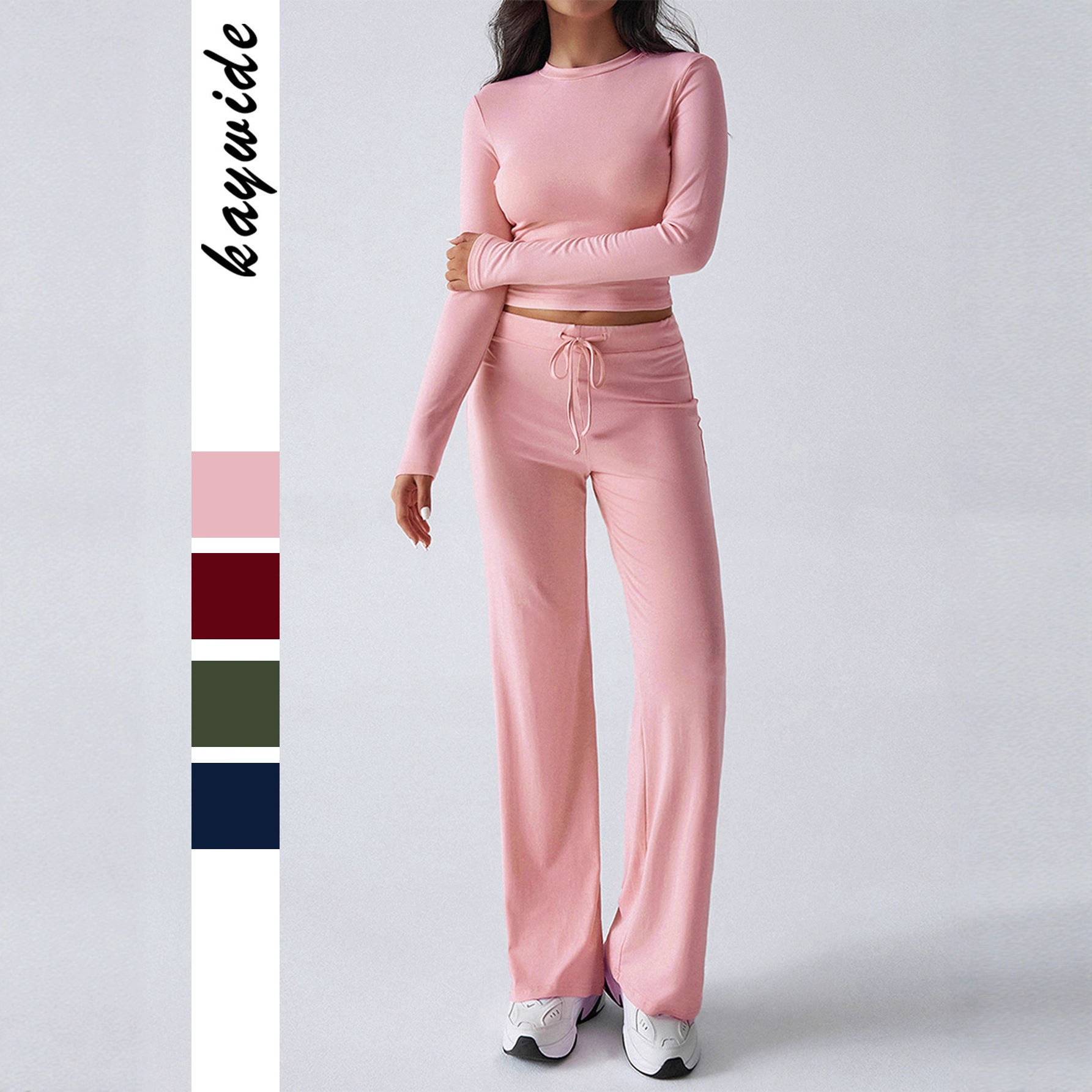 European and American Style Sports Yoga Long-Sleeve T-Shirt Solid Color Pants Casual Suit Women's Clothing 2025 Autumn and Winter Amazon Independent Site