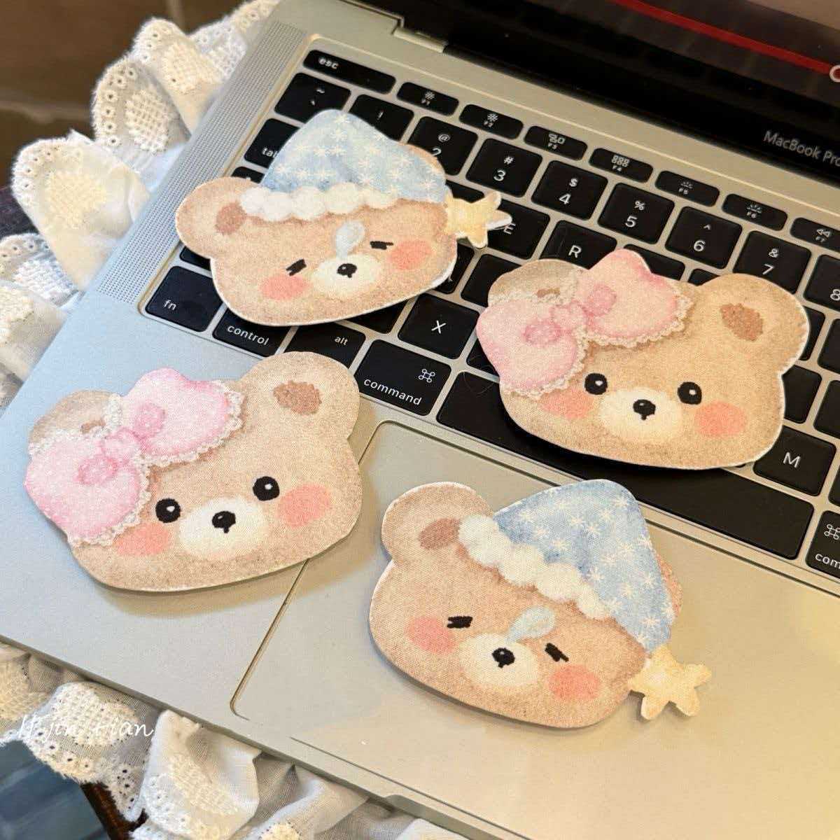 Soft and cute bear bangs magic tape, good night bear hair fixer, cute cartoon hair sticker, student side bangs sticker