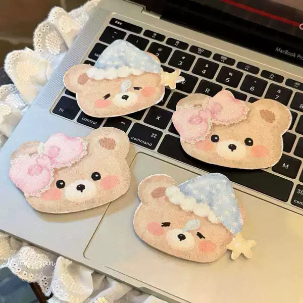 Soft and cute bear bangs magic tape, good night bear hair fixer, cute cartoon hair sticker, student side bangs sticker