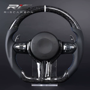 Black forged carbon fiber flat-bottom steering wheel compatible with BMW F30F10F11F15F16F20F25F18