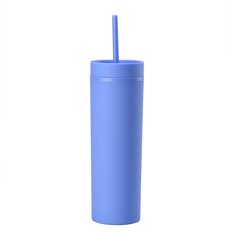 国境を越えたスポットskny二重プラスチックカップカスタムシンプルなゴム塗料カップ16オンス密封ストレートストローカップ|undefined