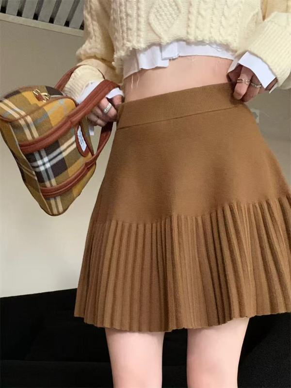 法式百褶修身显瘦高腰松紧腰a字大摆半身短裙子女潮2025秋冬新款|undefined