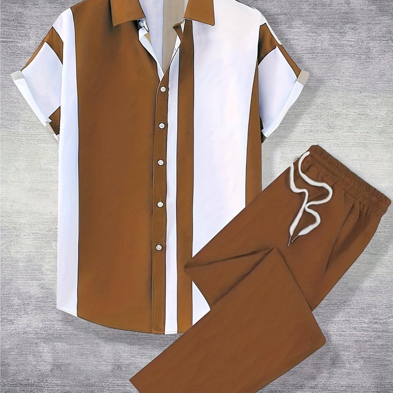 Cross-border Trade Men's Casual Fashion Short-sleeved Shirts Trousers suit Hawaiian Shirts 3D Digital Printing Cross-border Trade Men's Casual Fashion Short-sleeved Shirts Trousers suit Hawaiian Shirts 3D Digital Printing