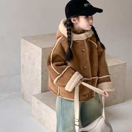 女童加绒羊羔外套2025年冬季儿童新款皮毛加厚一体宝宝保暖冬装潮