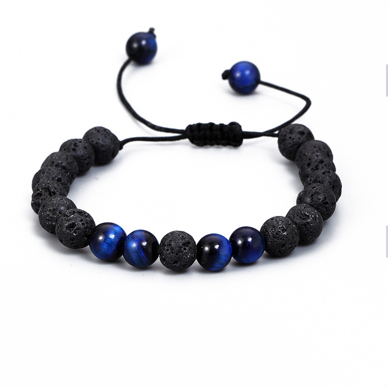 Cruz-frontera estación independiente piedra volcánica Ojo de Tigre Azul Piedra tejida pulsera DIY hombres de Europa y América nueva pulsera de 8mm