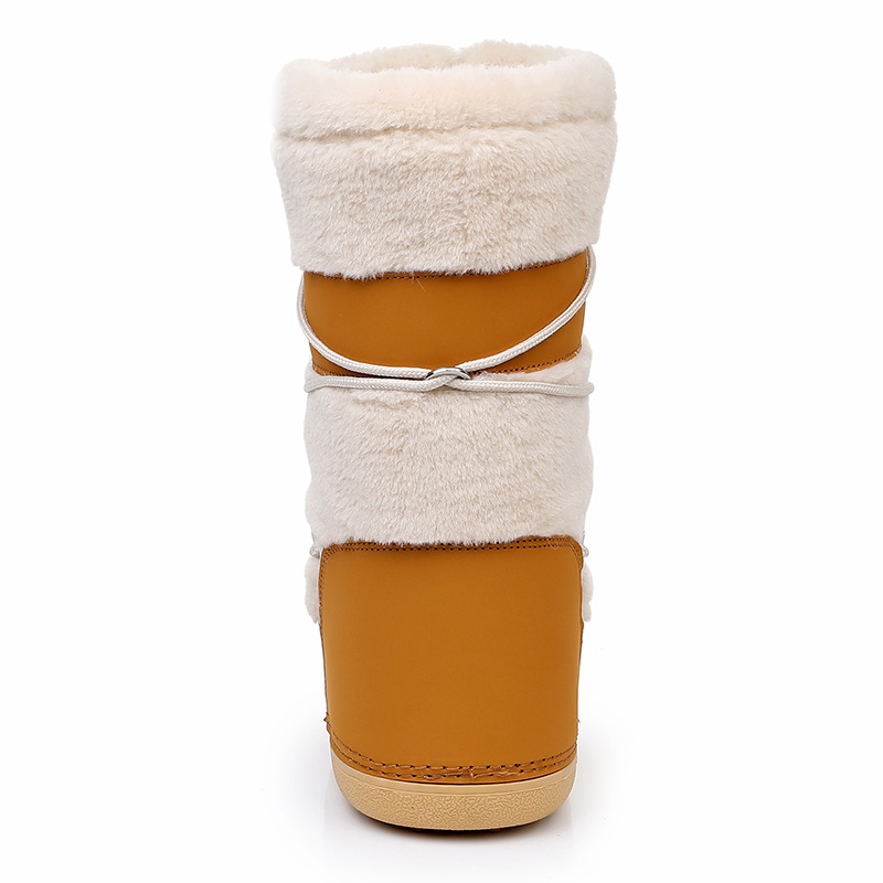Women's Shoes Thickened Ski Space Boots Lamb Fur Fur Stitching High Top Snow Boots_voghion.com