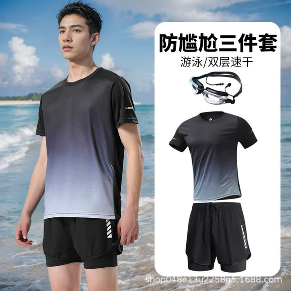 T15 gray short sleeves + DK70 black swimming trunks [free swimming goggles]