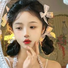 白色蕾丝花边蝴蝶结发夹写真造型编发少女甜美刘海碎发头饰发卡新