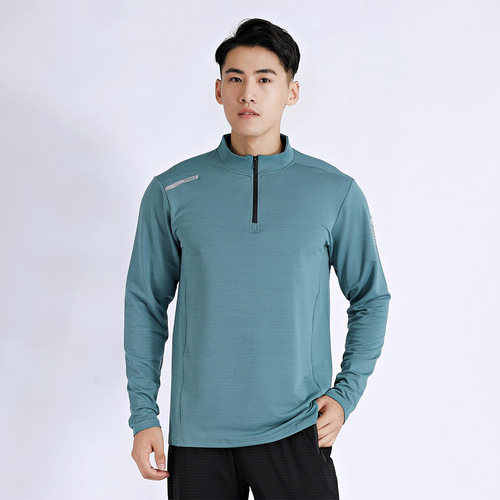 Men's outdoor sports autumn and winter long-sleeved wholesale running fitness quick-drying zipper elastic loose large size tops