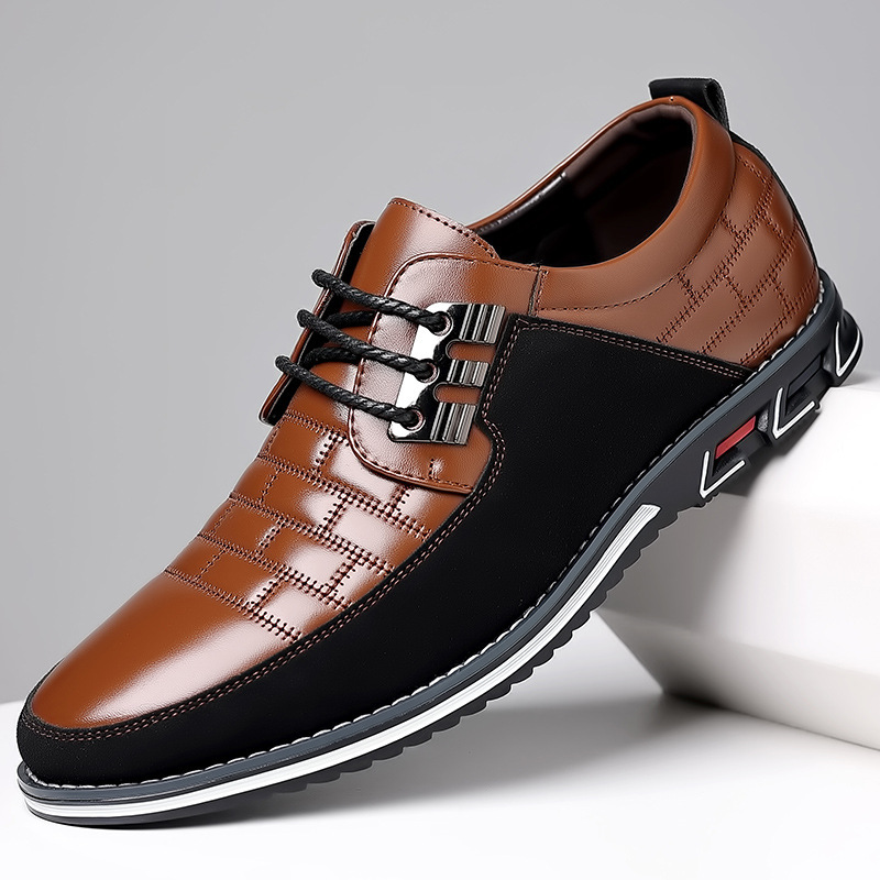2026 Spring New Men's Shoes, Casual Korean Style Shoes, Men's Business Soft-Soled Breathable Wear-Resistant Large Size Leather Shoes