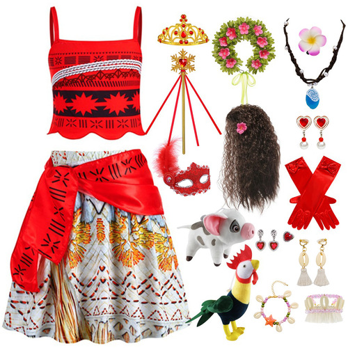 Moana Girls Dress Ocean Adventure Moana Princess Dress Children Tank Top 2-Piece Set