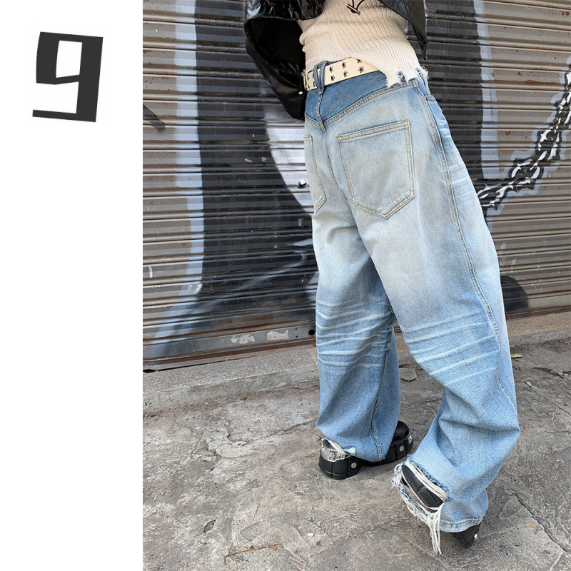 9Hour Vintage Distressed Wide-Leg Jeans for Women 2025 Spring Personalized Street Style Ripped Pants Women A9055 9Hour Vintage Distressed Wide-Leg Jeans for Women 2025 Spring Personalized Street Style Ripped Pants Women A9055