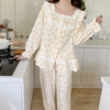 Cotton cute pijama, set, homewear, autumn, Korean style, square neckline, long sleeve