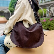 求真植鞣羊皮信使马鞍包女斜挎单肩松弛感大容量通勤包2026新款