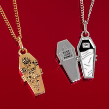 铜镀18K真金欧美万圣节鬼节暗黑哥特式玫瑰棺材项链hiphop风中性