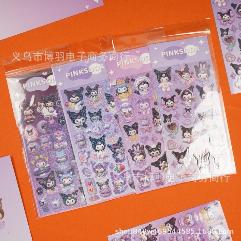 New Kuromi Laser Stickers Cartoon Cute and Adorable Girly Style for Children and Students DIY Journal Stickers Wholesale