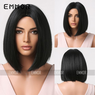 European and American style wig women's short hair summer new fashion black wave head natural full head cover lightweight age-reducing wig cover