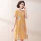 2023 new women's cotton silk printed dress short sleeve summer thin home casual cotton silk nightgown wholesale skirt