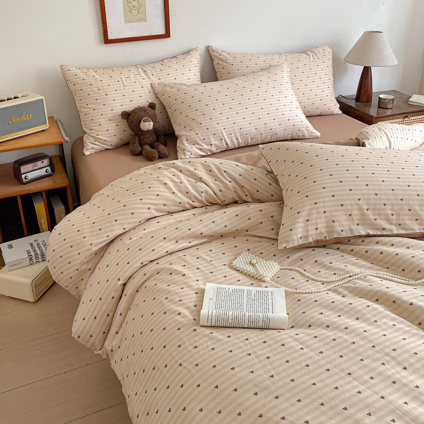 Category a Maternal and Infant Grade Cotton Double-Layer Yarn Four-Piece Set Small Fresh Pure Cotton Bed Sheetss, Fitted Bed Sheetss, Pillowcases, Three-Piece Bedding Set