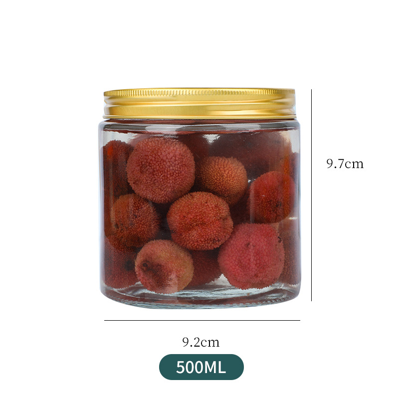 Botella de almacenamiento de vidrio redondo puro frasco de granos de vidrio sellado frasco de vidrio de almacenamiento de granos de té perfumado de frutas secas al por mayor