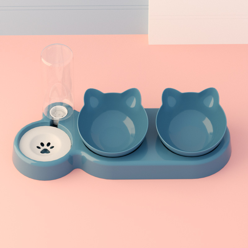 고양이 모양의 세 그릇 [다크 블루] 파란 그릇