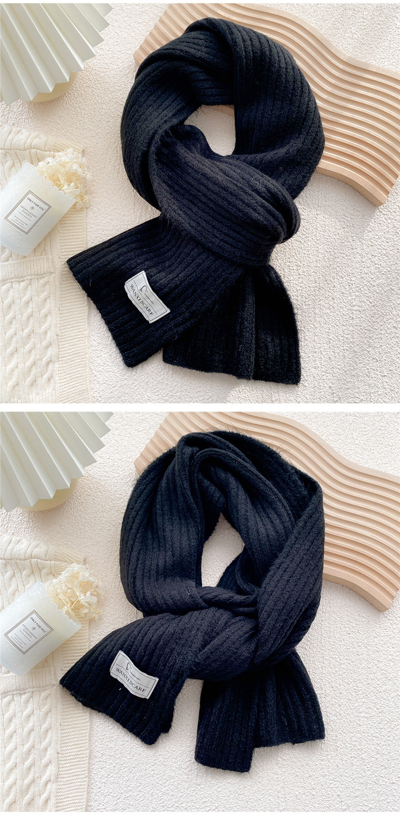 Simple Solid Color Striped Knitted Scarf Wholesale display picture 4