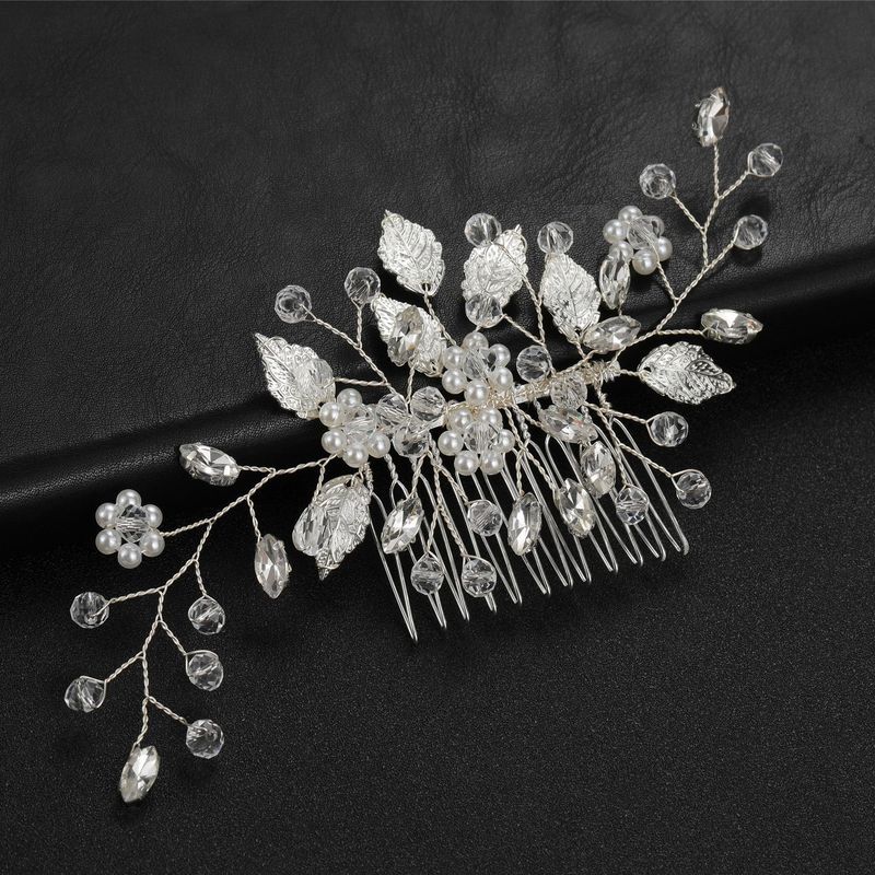 麦浪クロスボーダー銀色の葉の合金真珠の手作りの髪は櫛の結婚式の新婦の頭飾りのアマゾンを挿します。|undefined