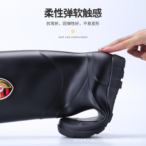 Sanding black base rain boots for men, thickened, anti-slip, wear-resistant water shoes, padded thick fluff water boots, construction site waterproof rain boots