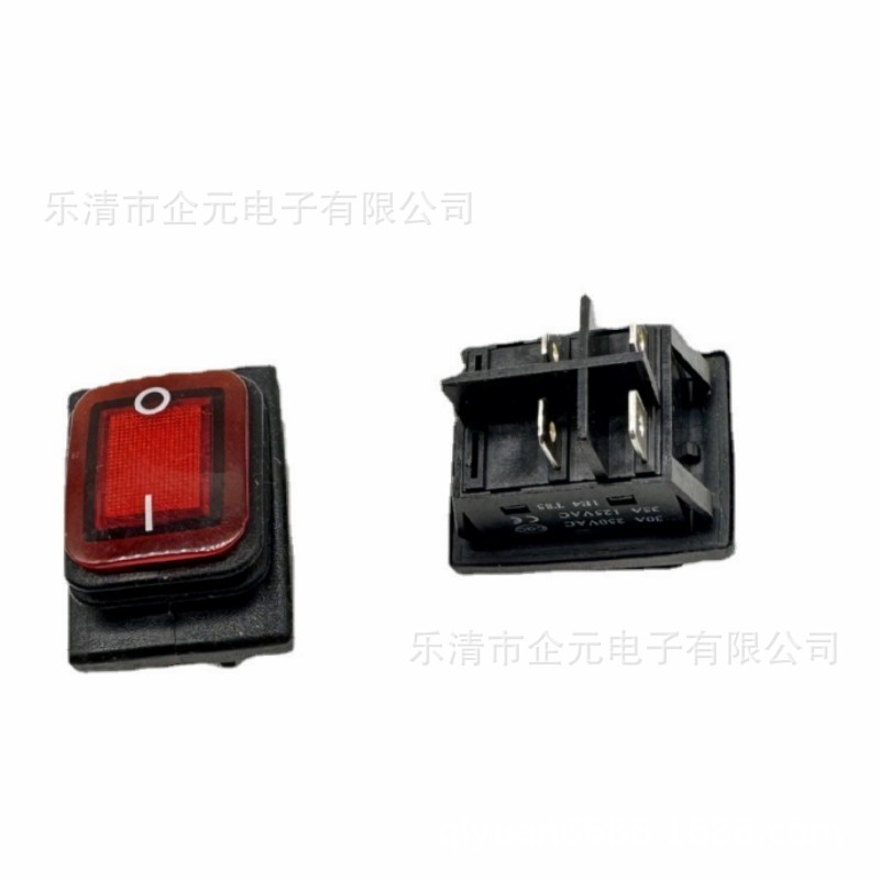 30A 250V防水大电流电焊机开关 船型开关四脚两档LED带灯翘板开关