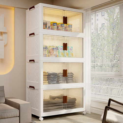 Folding storage cabinet household multi-layer storage rack plastic snack cabinet baby children's clothes toy storage storage cabinet