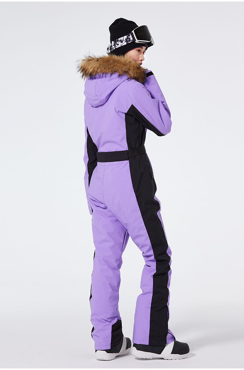 Combinaison de ski femme coupe slim – Combinaison de snowboard une pièce imperméable et coupe-vent | Vêtements de ski d'hiver à isolation thermique et poignets réglables_voghion.com
